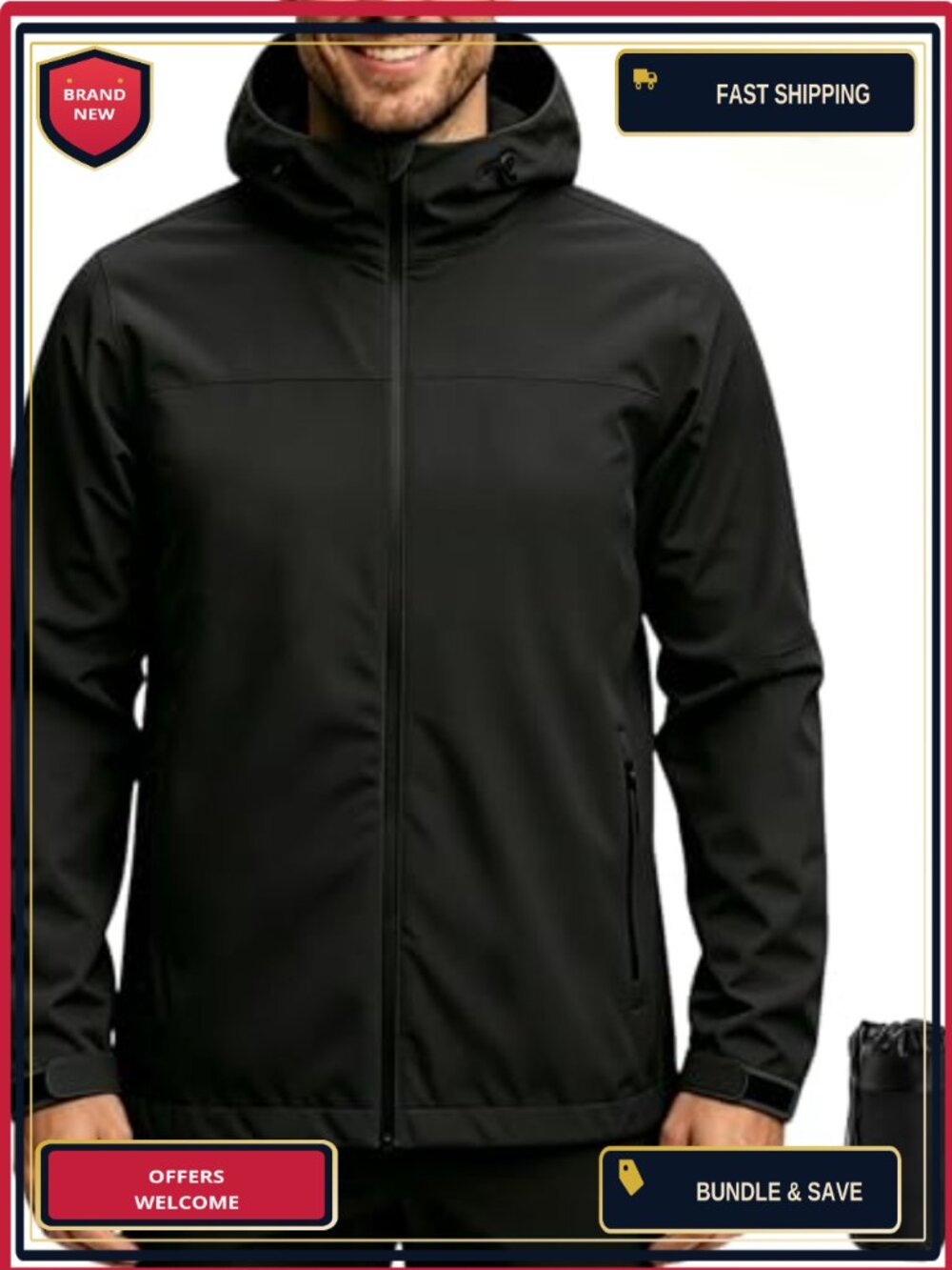 Lightweight Packable Men's Rain Jacket Waterproof Breathable with Hood